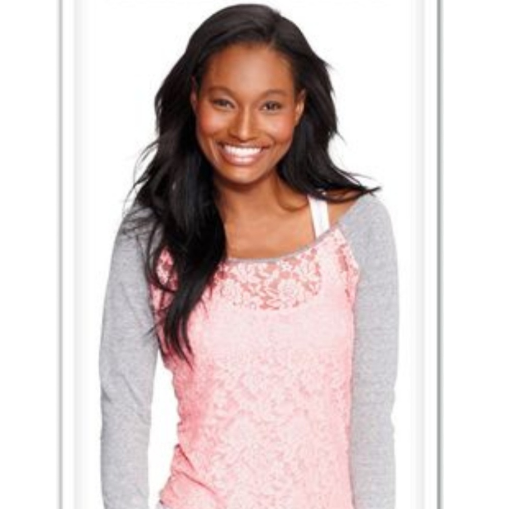 Pink and gray lace baseball shirt.